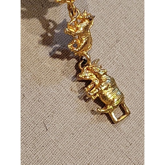 Vintage Bible Noah's Ark Link Charm Bracelet Elephant Zebra Giraffe Goldtone 7" - Picture 4 of 6